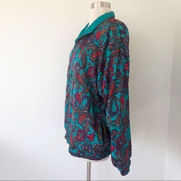Vintage 70s 1970s Paisley Bomber Zip Jacket Psychedelic Windbreaker Women Size L - Picture 2 of 8